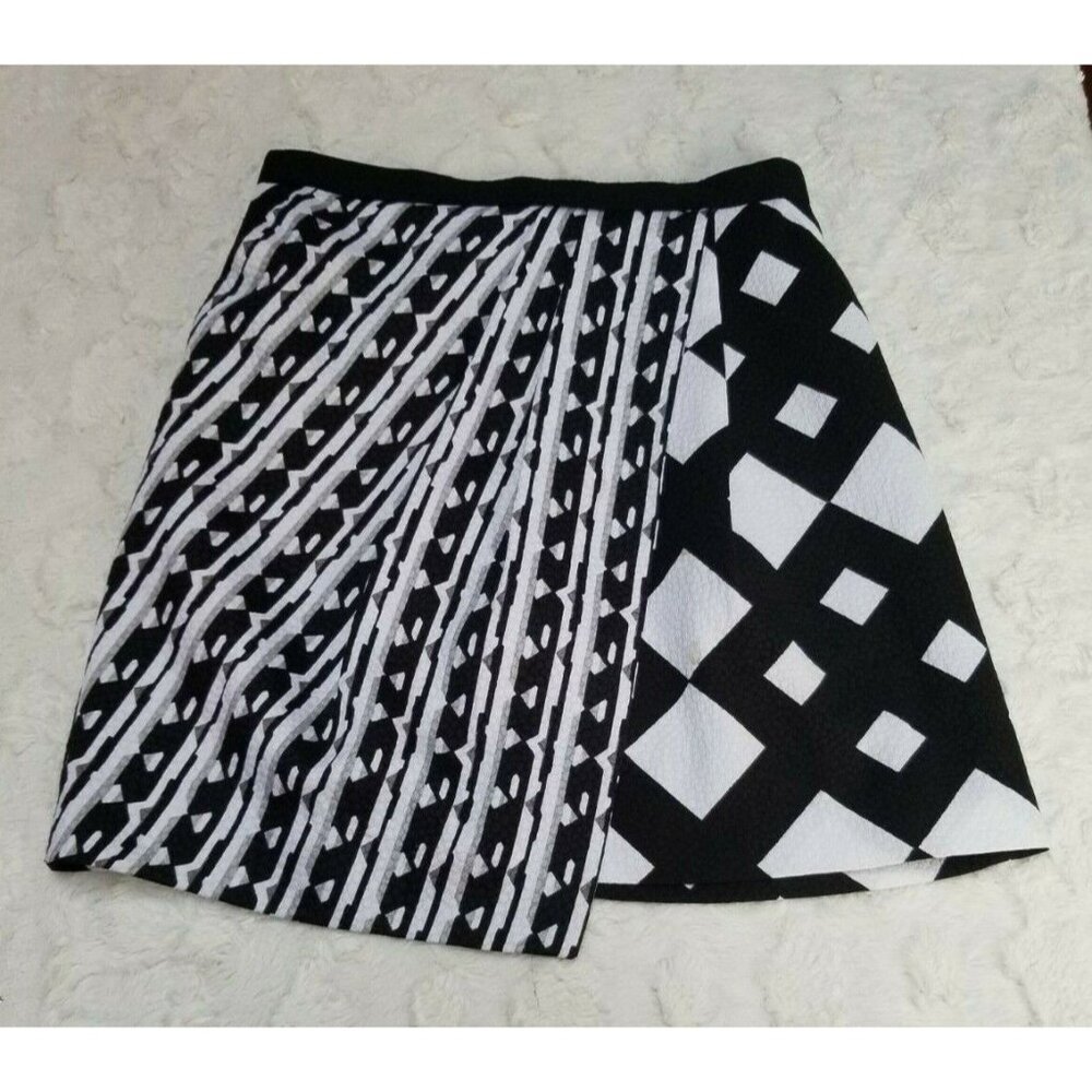 Peter Pilotto Women Target Wrap Printed Cloqué Skirt Sz 2 Asymmetric Black White